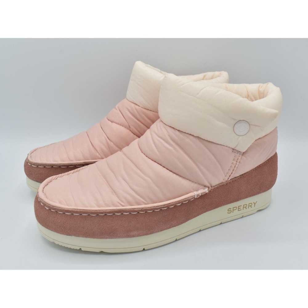 Sperry Moc Sider Booties Women 8 Pink NEW Nylon Quilted Puffer STS87922